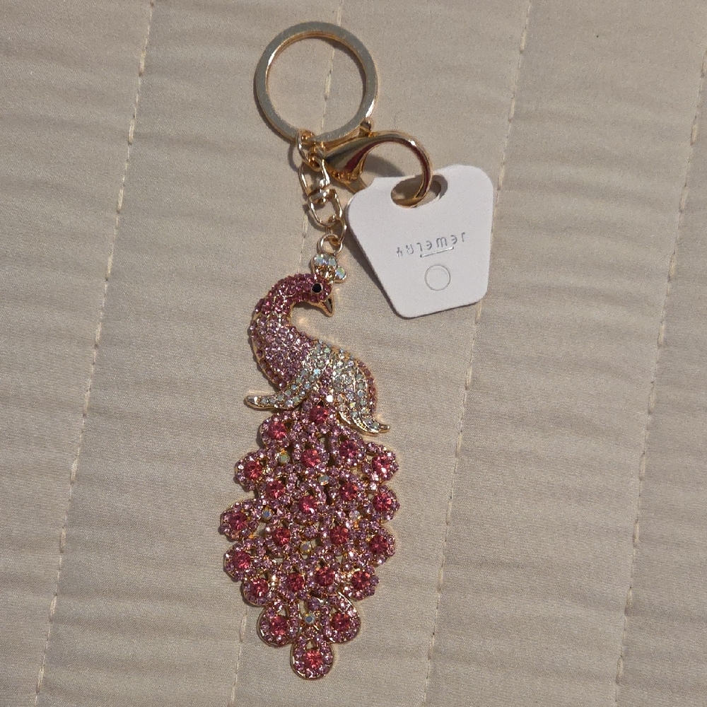 Elegant Pink Peacock Key Holder